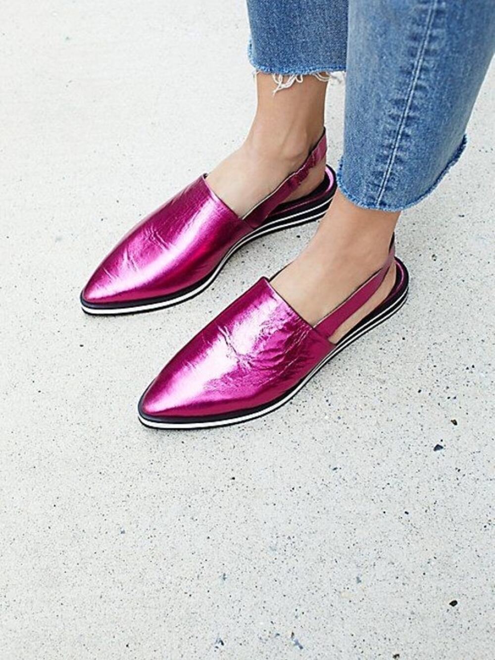 Free People Lexa Flat Slingback Size 38 Metallic/Fluorescent Fuchsia